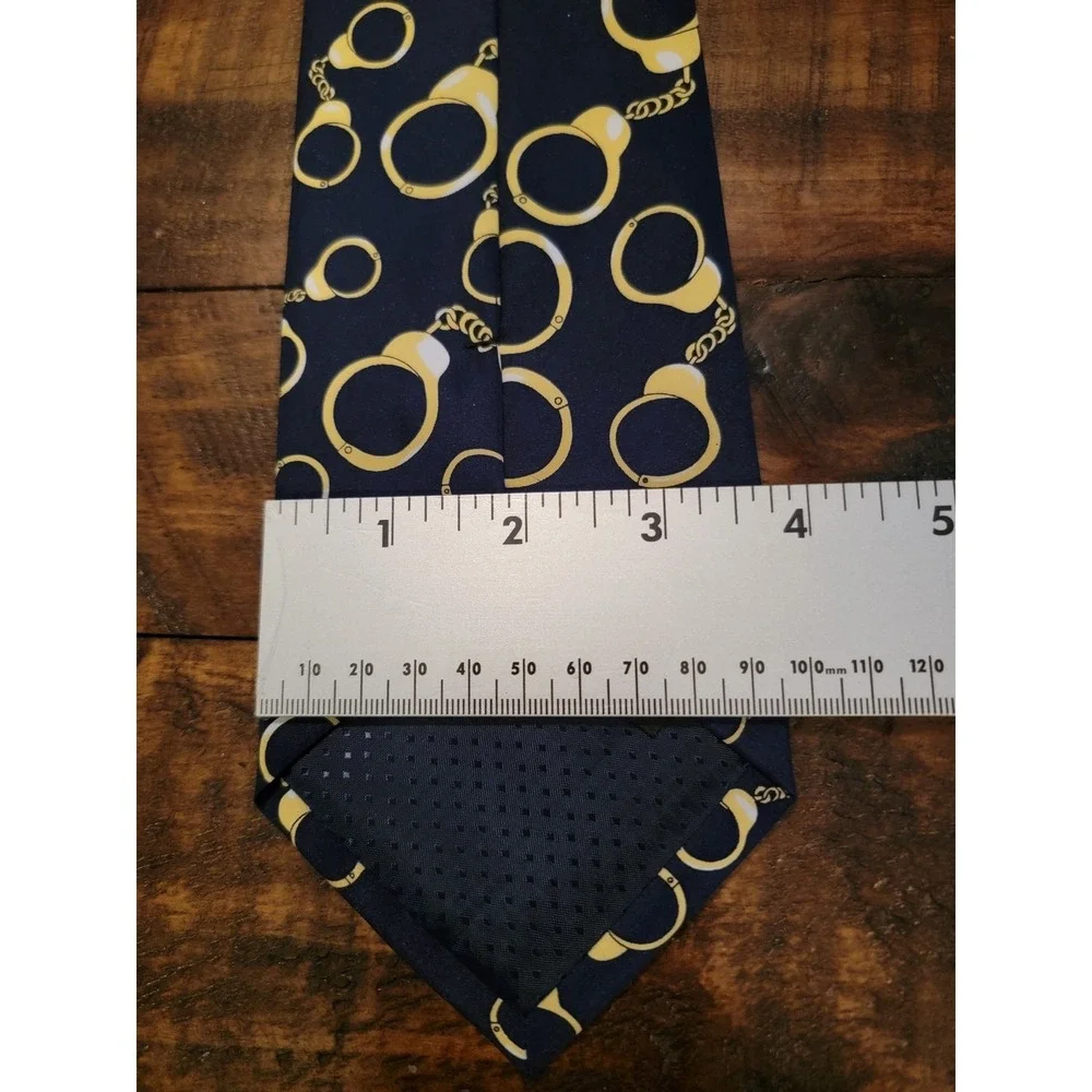 Parquet Navy Blue Gold Handcuff‎ Print Silk Blend Necktie